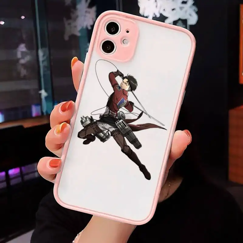 

attack on titan Phone Case Pink matte transparent For iPhone 7 8 x xs xr 11 12 pro plus max mini Clear Funda