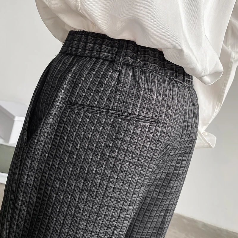 

Новинка 2020, мужские костюмные брюки, высококачественные Свободные шерстяные черные клетчатые повседневные брюки