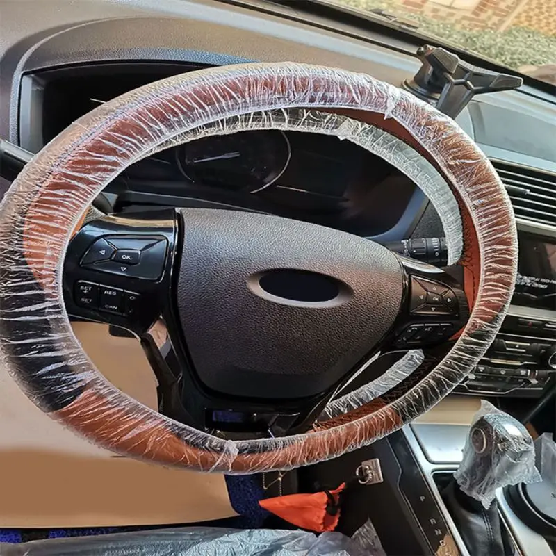 

100pc Universally Car Disposable Plastic Steering Wheel Cover Waterproof For Car