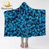 BlessLiving Blue Butterfly Hooded Blanket Butterfly Collection Sherpa Fleece Blanket Watercolor Wearable Throw Blanket for Adult 1
