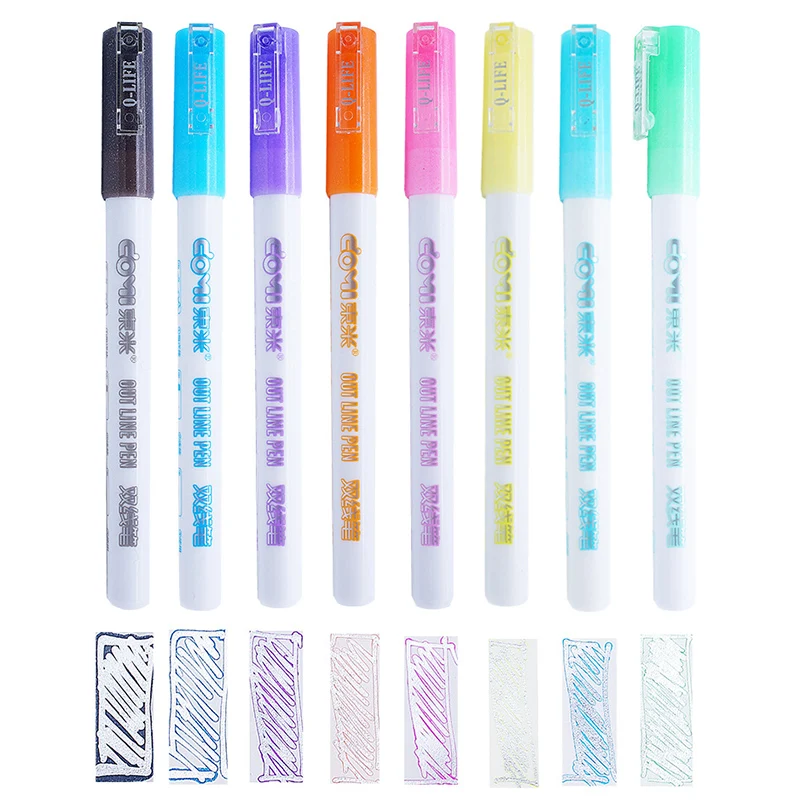 

8Pcs/Set Double Liner Outline Pen Writing Drawing Pens Stationery EM88