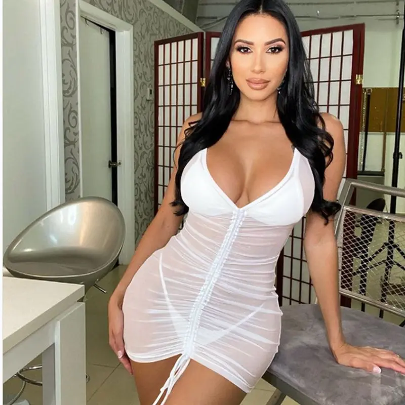 

Женское Сетчатое платье на завязках, вечернее платье с трусиками в готическом стиле, лето 2021