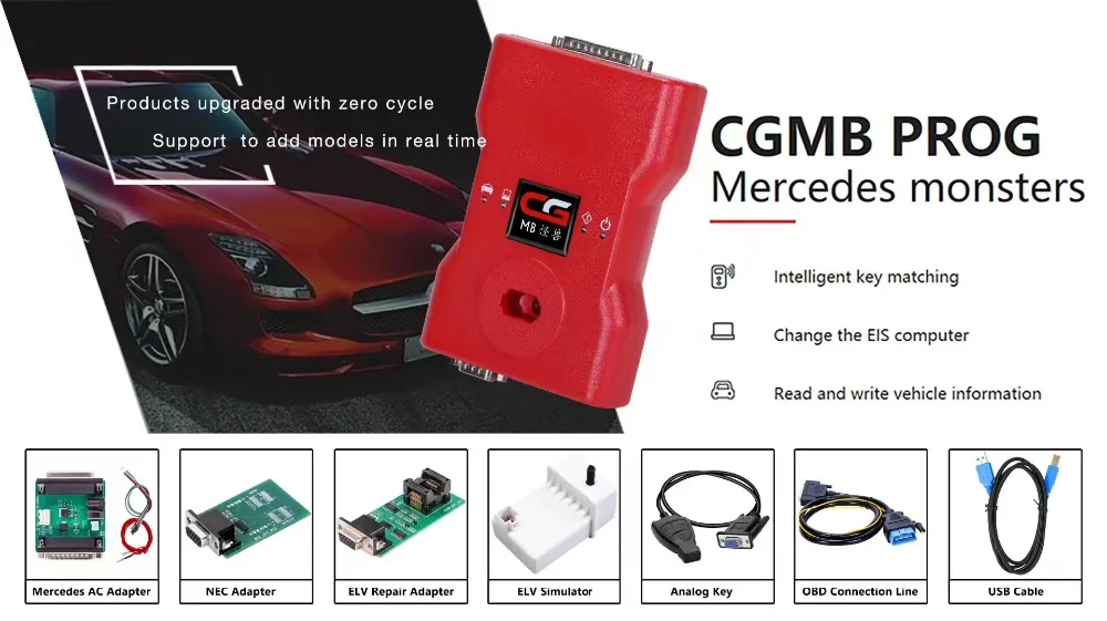 CGDI Prog MB для Benz Поддержка всех ключей, самый быстрый ключ с ELV адаптером и симулятором и адаптером переменного тока и EIS ELV CGDI для Benz