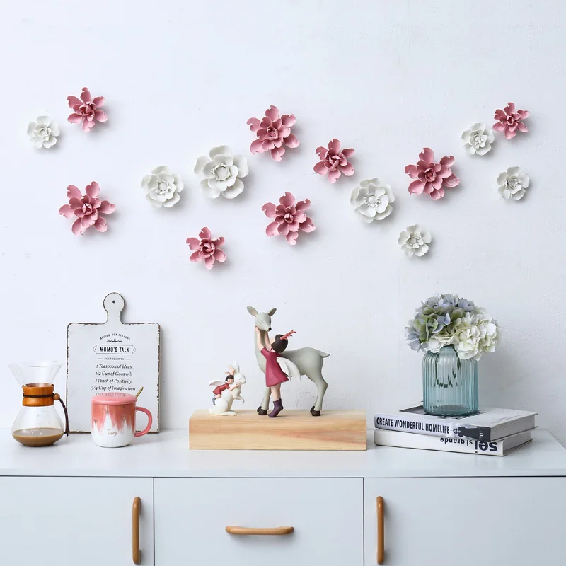 

Chinese Ceramic Phalaenopsis Rose Flower Wall Sticker Lobby Hall Store Wall Mural Ornaments Home Background Wall Hanging Crafts