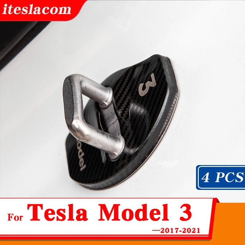 

New 4PCS Model 3 2021 Car Door Lock Cover Stainless Steel Protection Cap For Tesla Model Y Accessories Model3 Car Logo 2017-2021