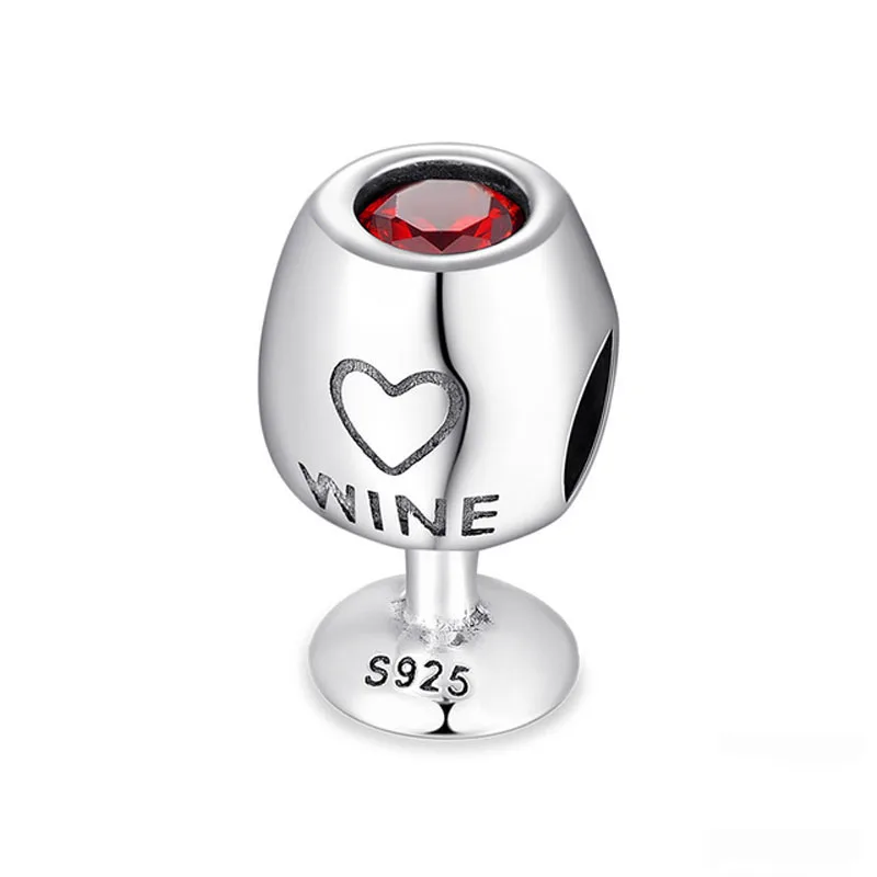 

BOFUER New 925 Sterling Silver Red Wine Glass Charm Beads Fit Original Brand Bracelets Necklaces For Women Jewelry DIY Making 11