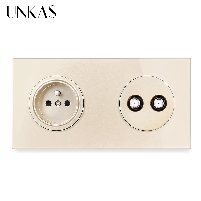 UNKAS двойная французская розетка + совместимому с HDMI USB светодиодный ТВ RJ11 телефон