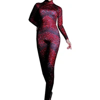 sparkling rhinestones long sleeve women jumpsuits skinny stretch leotard nightclub party outfit singer jazz dance stage costume