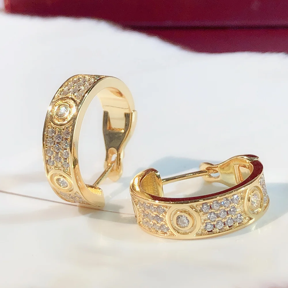 

Love Earrings Sterling Silver Women Men Diamonds Clasp Stud Rose Gold Fashion Jewelry Cryatal 18K Original Round Luxury Anime