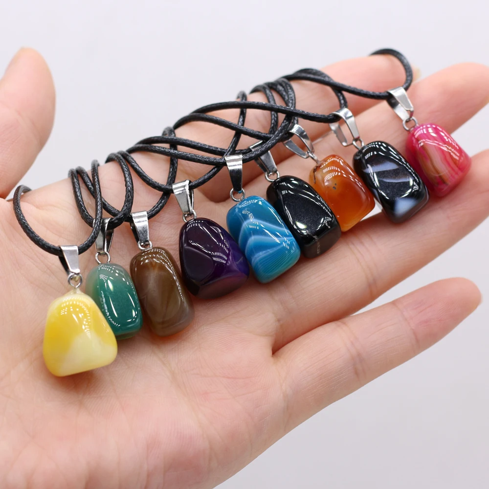 

New Small Necklace Natural Stone Irregular Striped Agate Pendant Necklace for Women Men Charm Jewelry Gifts 10x20-15x25mm