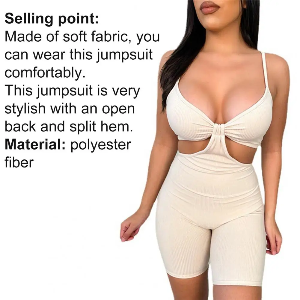 

Summer 2021 Sexy Women Jumpsuit Hollow Skinny Spaghetti Strap High Waist Deep V Neck Backless Rompers Cocktail Playsuits