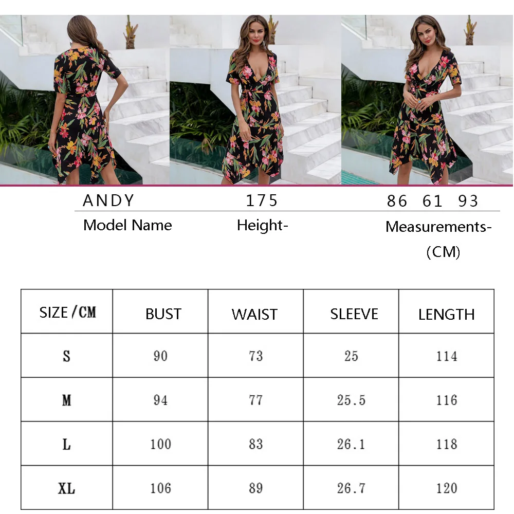 

Womens Floral Print Swing Ruffle Flared Dress Short-Sleeved Bohemian Ruffles Wrap Casual V-Neck Split Sexy Formal Dress Party