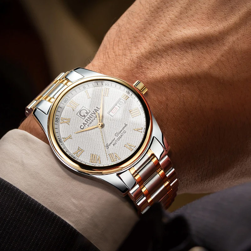 CARNIVAL Brand Fashion Gold Watch Men Luxury Business Mechanical Wristwatch Waterproof Automatic Calendar 2021 Relogio Masculino enlarge