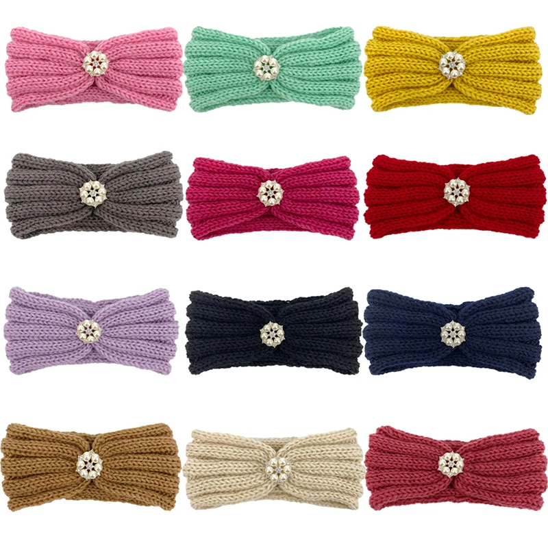 

1PC Cute Sweet Headband With Diamon For Baby Girls Autumn Winter Warm Knitted Turban Hair Bands Headwrap Children Hair Accessory