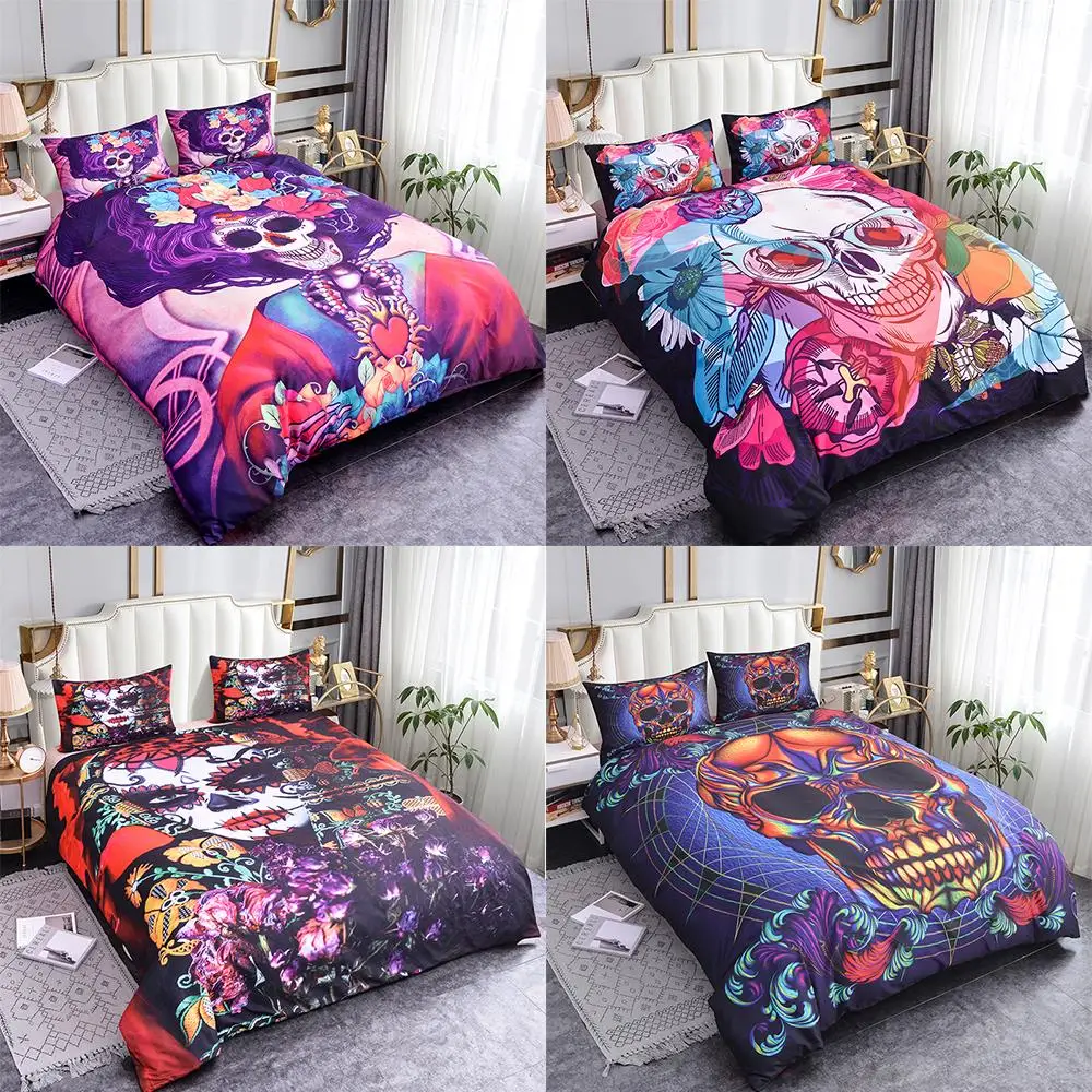 

2021 3D Printed Sugar Skull bedding set Luxury Comforter bedding sets with Pillowcase Skull Duvet Cover set Queen King Size