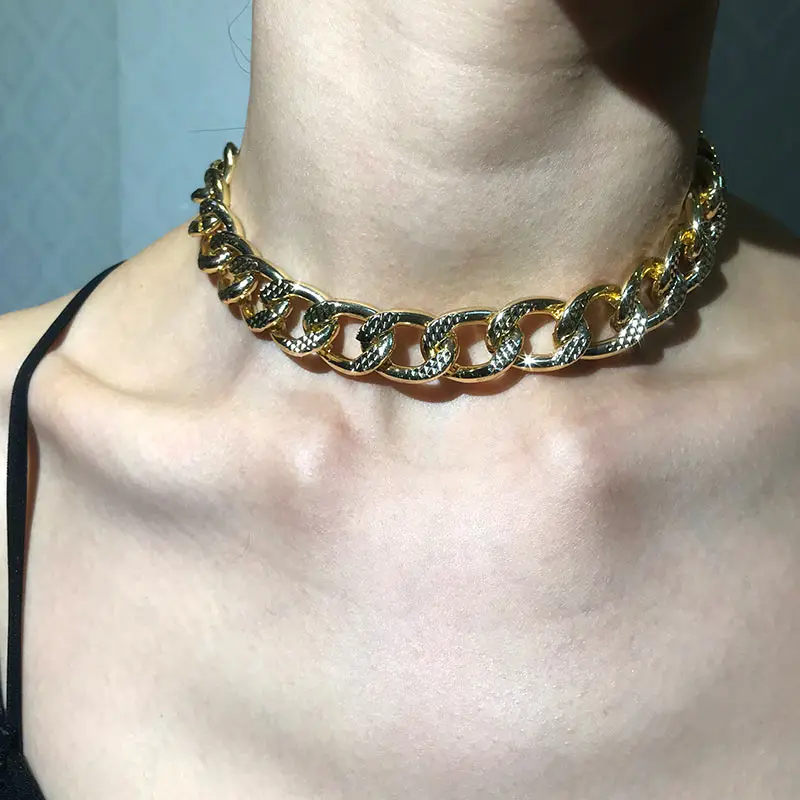 Плоское увеличенное чокер с массивной цепью ожерелье s-образным воротничком для
