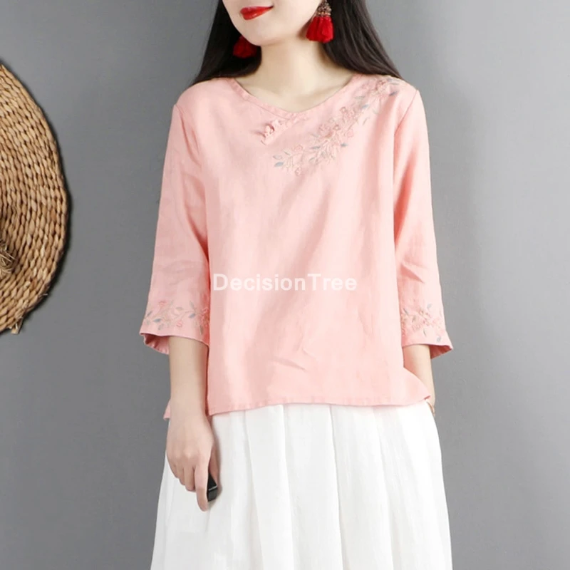 Хлопковая и льняная шифоновая блузка в китайском ретро-стиле женский свободный