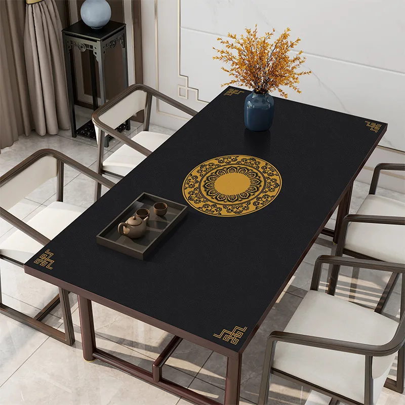 

Chinese classical style leather tablecloth waterproof oilproof table mat customize party wedding table deco cover protector