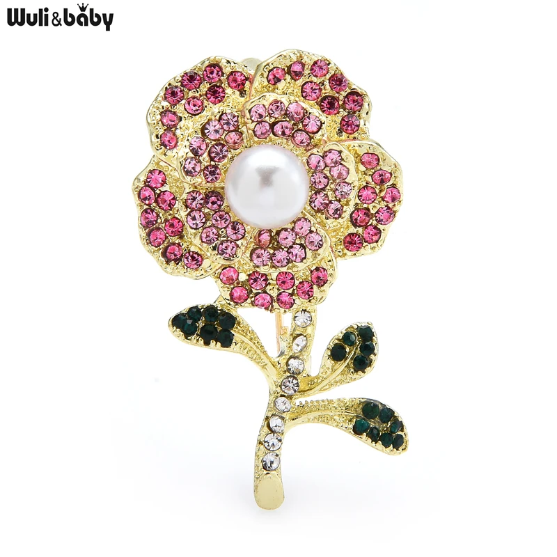 

Wuli&baby Pearl Rhinestone Flower Brooches For Women Pink White Color Classic Beauty Flower Party Office Brooch Pin Gifts