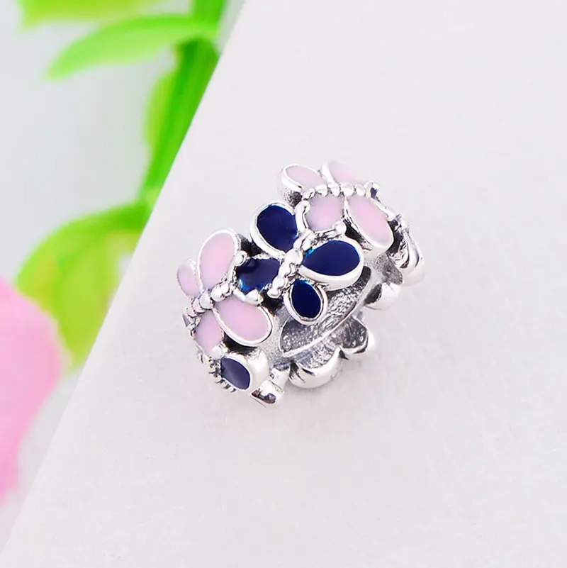 _ Серебряная бабочка 6 мм розовая темно синяя эмалированная лампворк разделитель