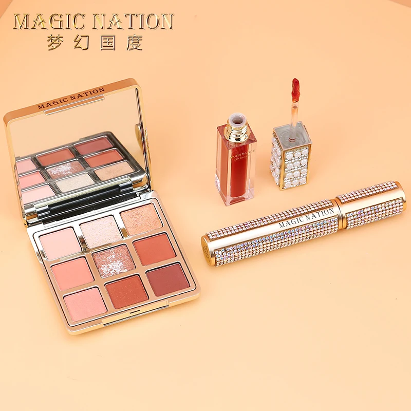 Beauty Pearl Diamond Shinny Makeup Set Lipgloss Eyeshadow Mascara Matte Velvet lipglaze Curcling lengthing Waterproof Pigmented