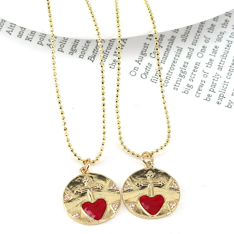 

10 шт., Новые Позолоченные Подвески в форме красного сердца, кристалл, циркон, подвеска в форме сердца, изящное ожерелье