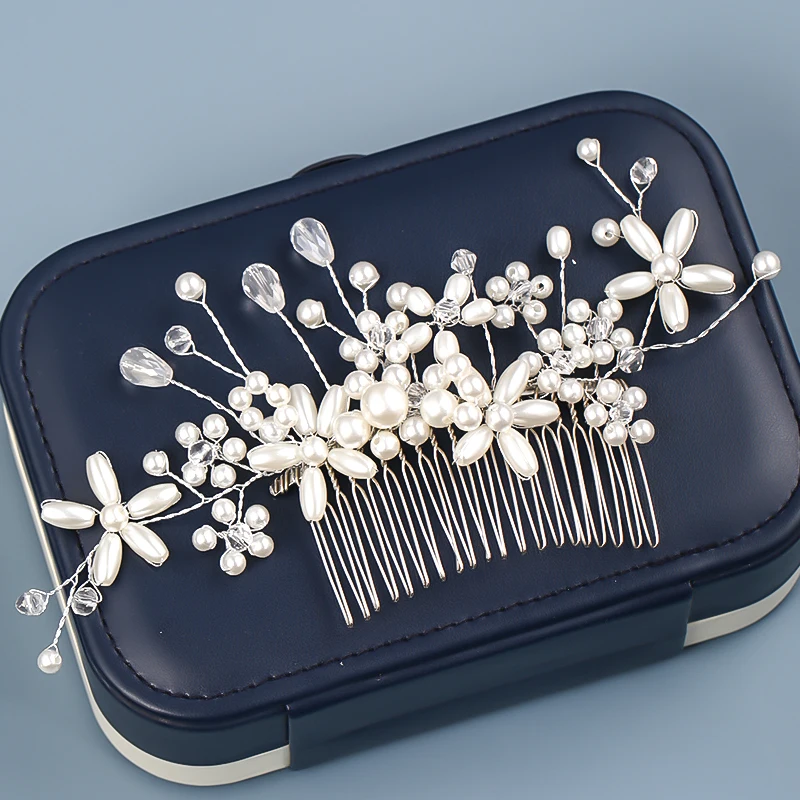 Свадебные аксессуары для волос невесты серебристая расческа заколка ручной