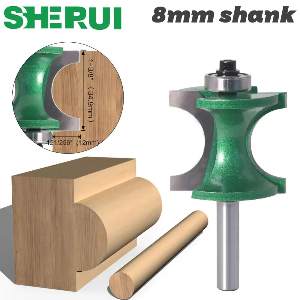 SHERUI 1PCS 8mm Shank Bullnose Half Round Bit Endmill Router Bits Wood 2 Flute Bearing Woodworking Tool Milling Cutter