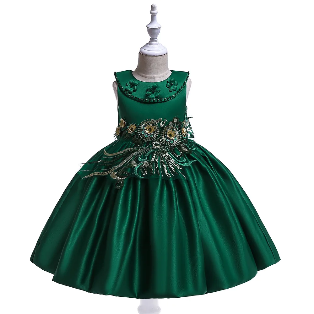 

4-12T Bridesmaid Sleeveless Flowers Wedding Dress Summer Princess Dress Girl Round Collar Bow Birthday Party Dresses Costumes