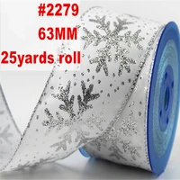 63mm x 25yards glittered snowflake wired edge ribbon for christmas gift bow wedding cake wrap tree decoration n2279