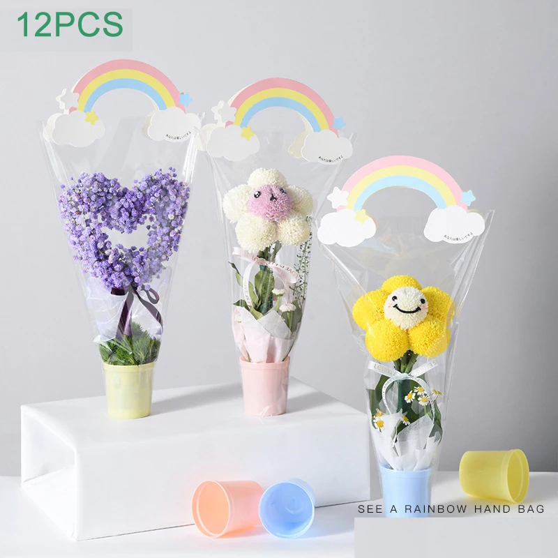 

12pcs/set Rainbow Flower Box Packaging Bags Waterproof Florist Rose Wrapping Gift Bags Baby Shower Party Favors Wedding Supplies