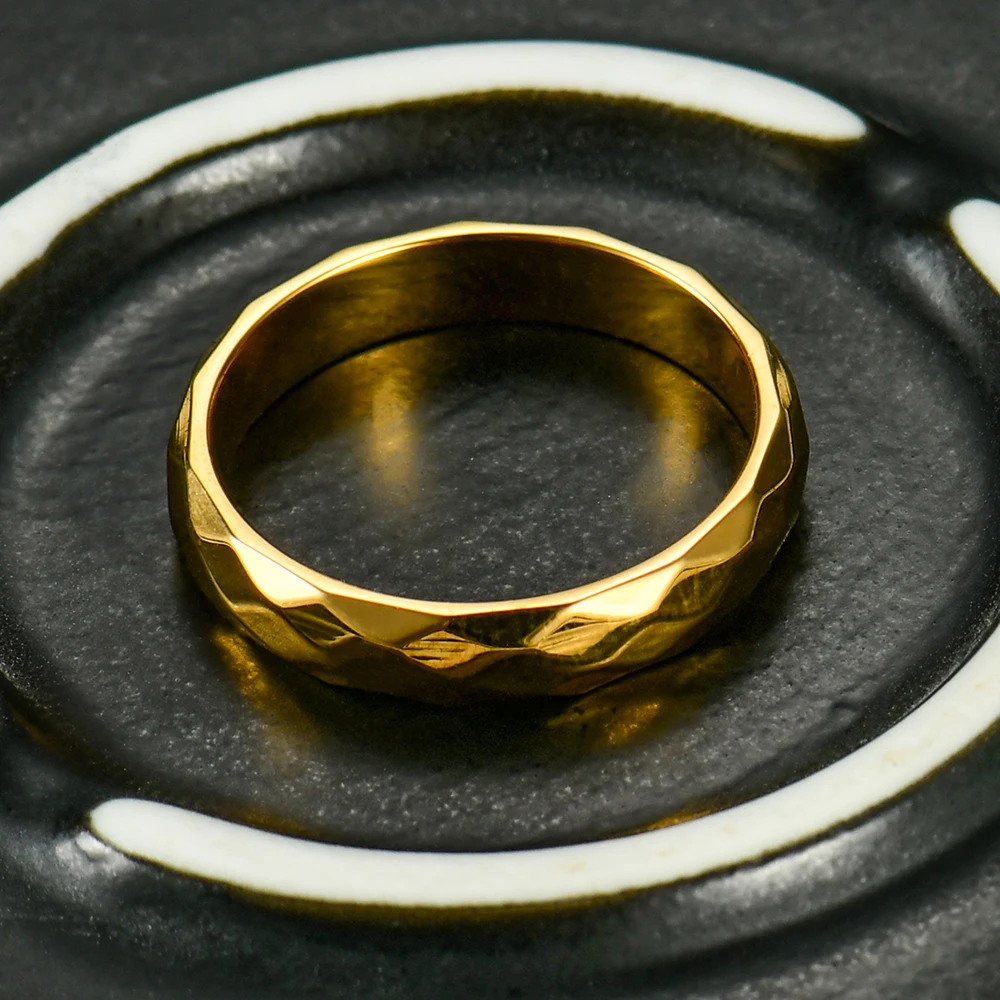 Multi-faceted Titanium Stainless Steel Ring New Arrival Jewelry Gold Color Rings 4mm Valentine's Day present for Women Girl | Украшения
