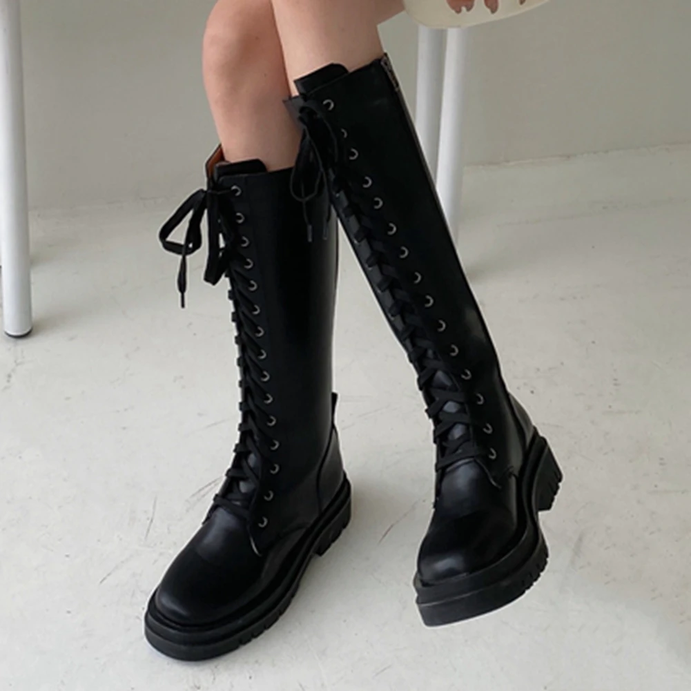 

New Arrivals Brand Design Skidproof Sole Shoelaces mid-calf Chic Winter Shoes Boots Women Cool Motorcycles Boot Footwear