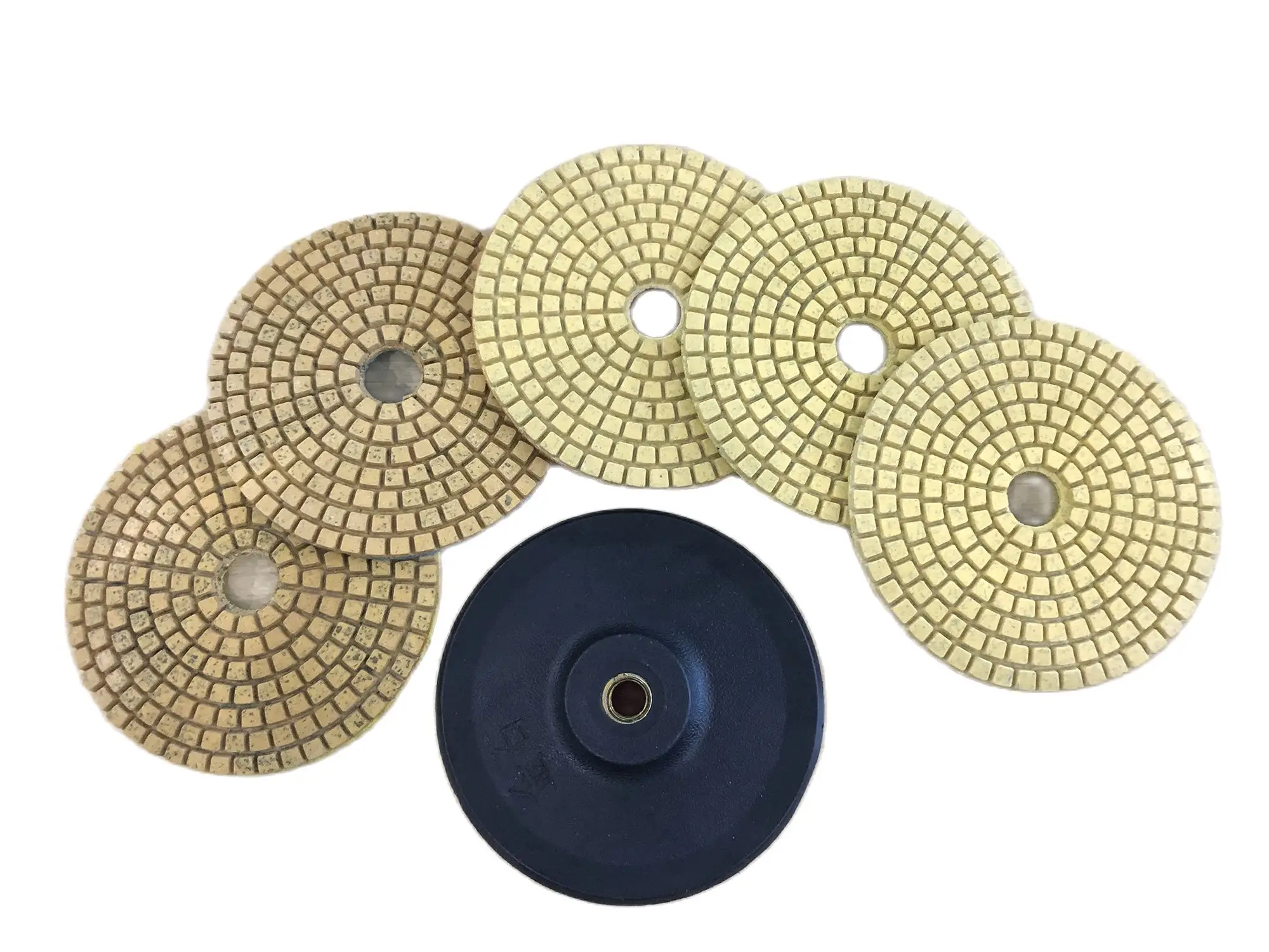 5PCS 4 inch Flexible Diamond Wet Metal Polishing Pad And 1 M14 Backer For Grinding And Cleaning Stone Granite Marble Concrete
