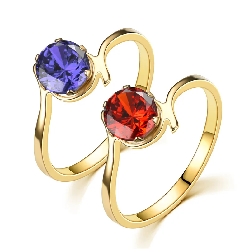 

AsJerlya New Fashion Women Engagement Wedding Rings Stainless Steel With Single Zircon Ring For Women Girl Anniversary Jewelry