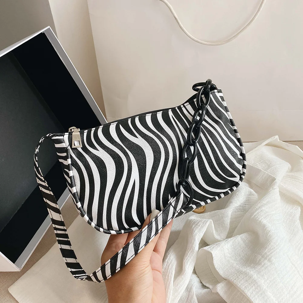 Fashion Women Zebra Pattern Handbags Elegant Lady PU Leather Animal Printed Shoulder Bag Travel Underarm Purses Portable Durable | Багаж и