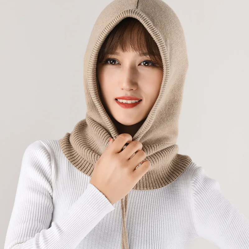 12 Camel Sparsil, унисекс, шерсть, вязанные, с капюшоном, с воротником, регулируемые, эластичные шапки, зимние, для мужчин и женщин, теплые, толстые, кашемировые, на шее, с завязками, шапки - Цвет: 12 Camel