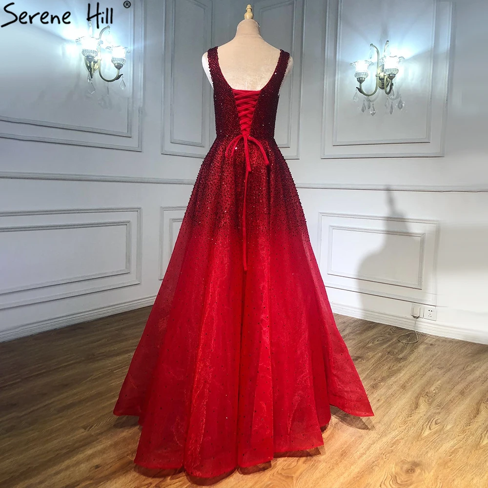 Вечерние платья Serene Hill Red Full Crystals Gowns A-Line Luxury Sleeveless Sexy для вечеринки женщин CLA70232A.