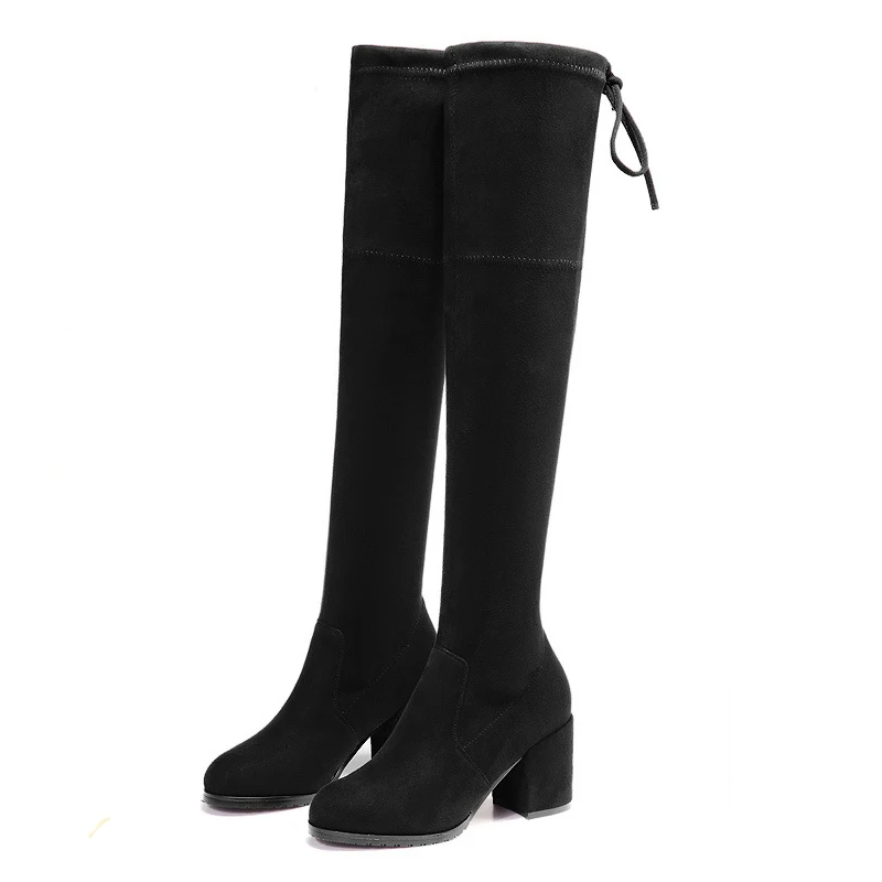 Привлекательные эластичные облегающие сапоги выше колена из флока женская обувь