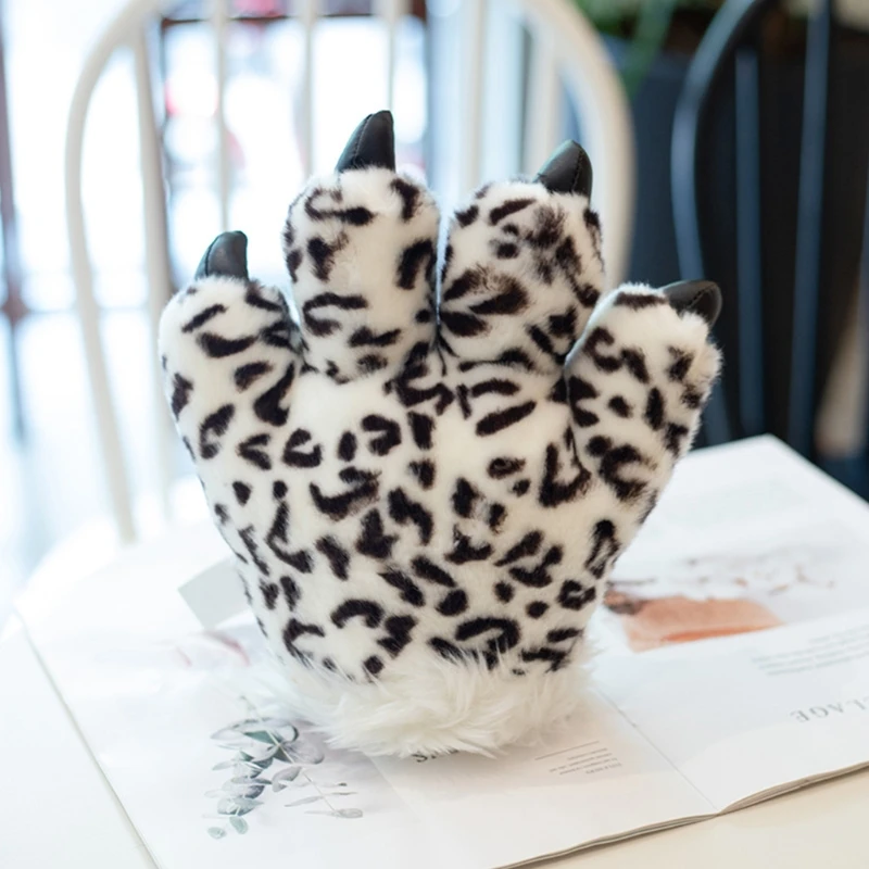 

Adult Kids Simulation Leopard Paw Plush Gloves Fluffy Animal Stuffed Toys Padded Hand Warmer Cosplay Costume Mittens