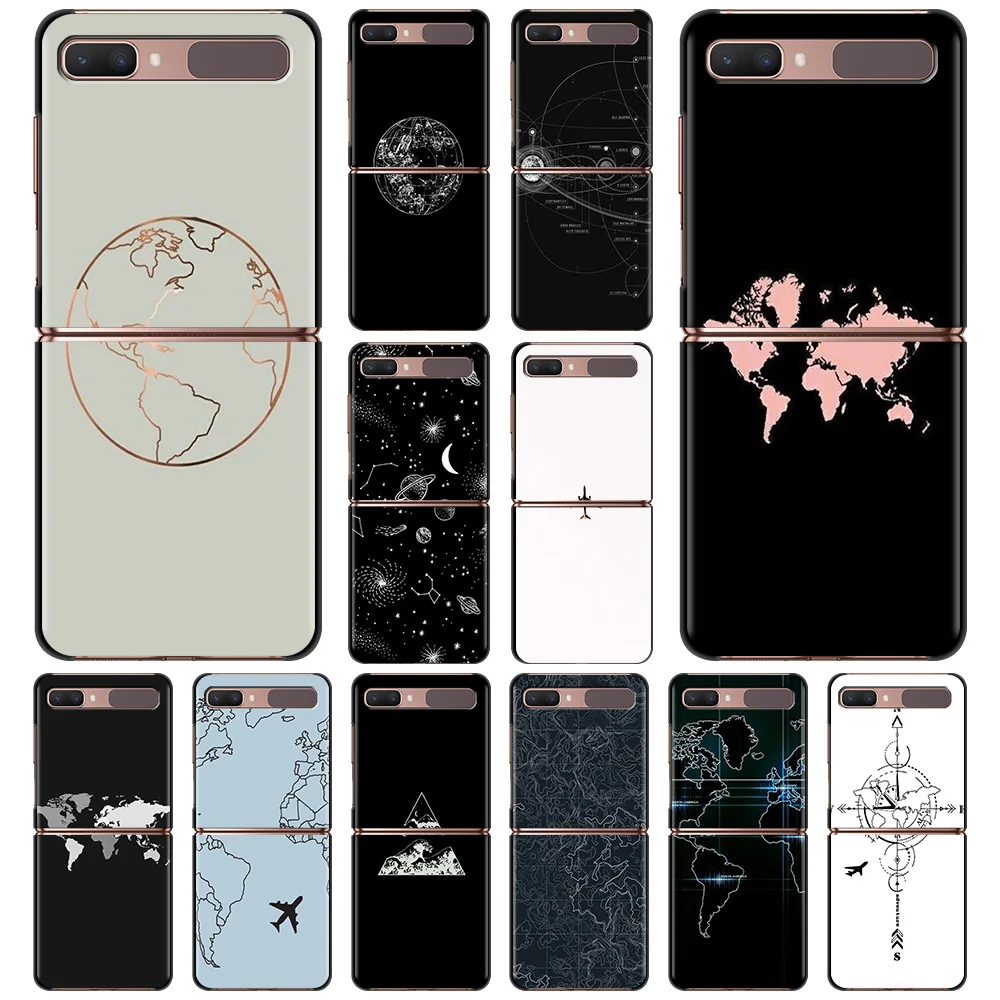 

For Samsung Galaxy Z Flip3 z flip 3 5G Z Flip Case Balck Hard PC Folding Protective Fundas Luxury Popular Designs Planes Map