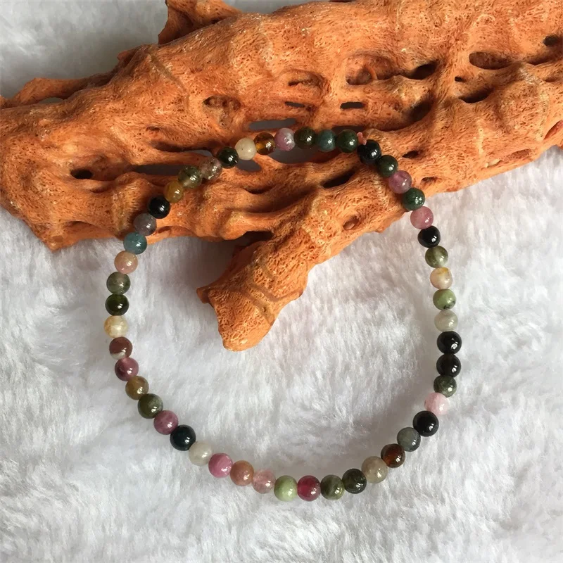 

4MM Candy Color Tourmaline Bracelet Natural Stone Energy Brazil Hand Row Gemstone Women Jewelry Gift