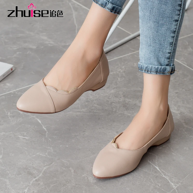 Женские туфли ZHUISE мода 2020 однотонные удобные из натуральной кожи на липучке