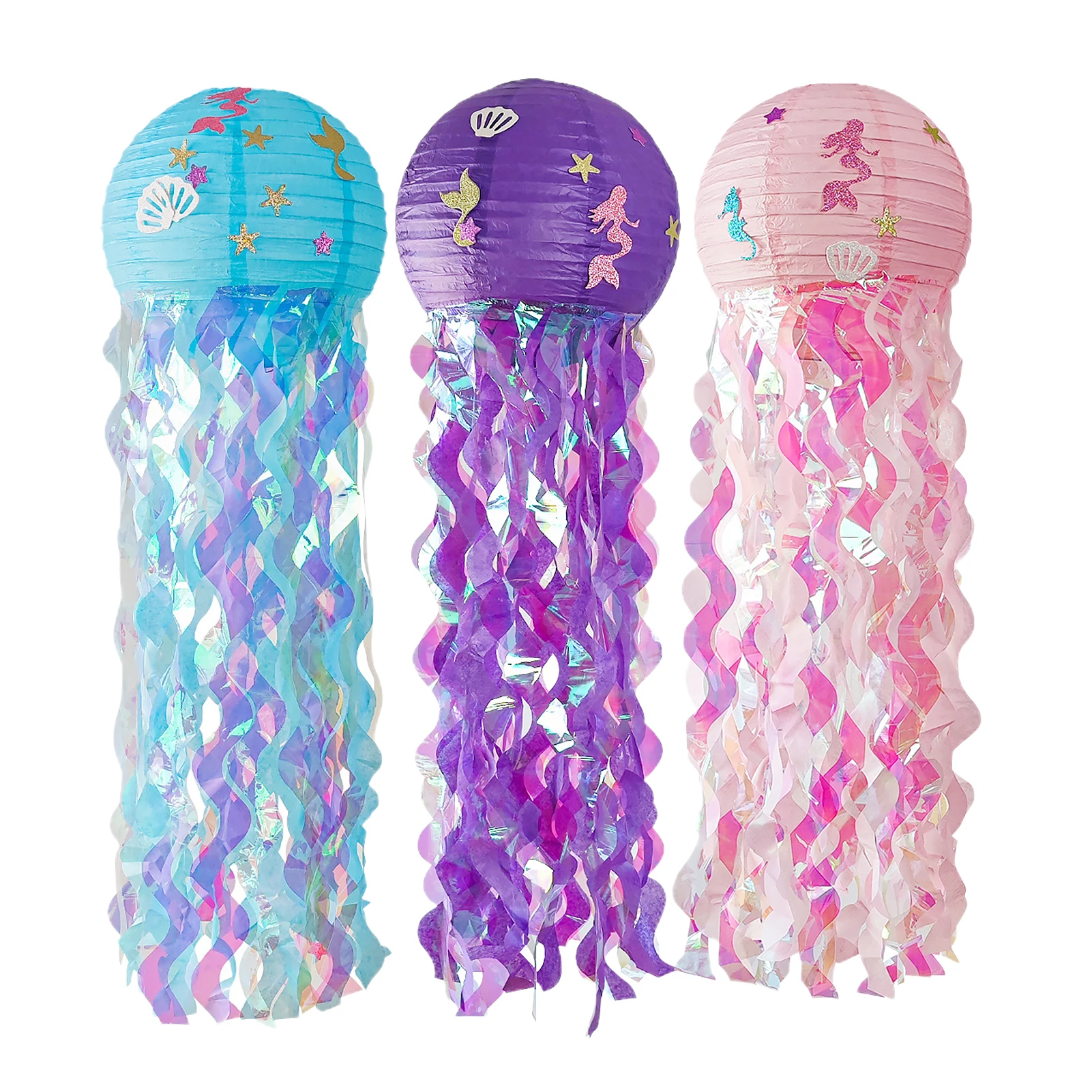 

3pcs Paper Lantern Props DIY Jellyfish Party Supplies Under The Sea Hanging With Tassels Wedding Birthday Home Decor Gift