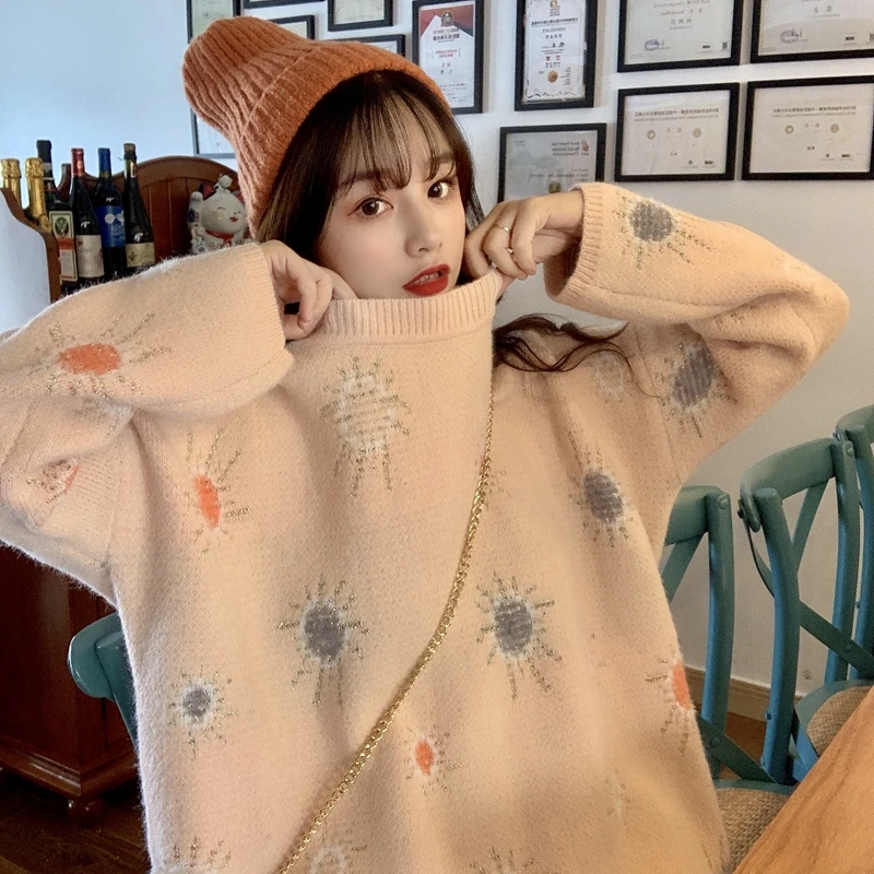 

Autumn Winter Pullovers Women Knitted Sweater Soft Korean Oversized Loose Jumpers Female Thick Warm O Neck Basic Top Clothing