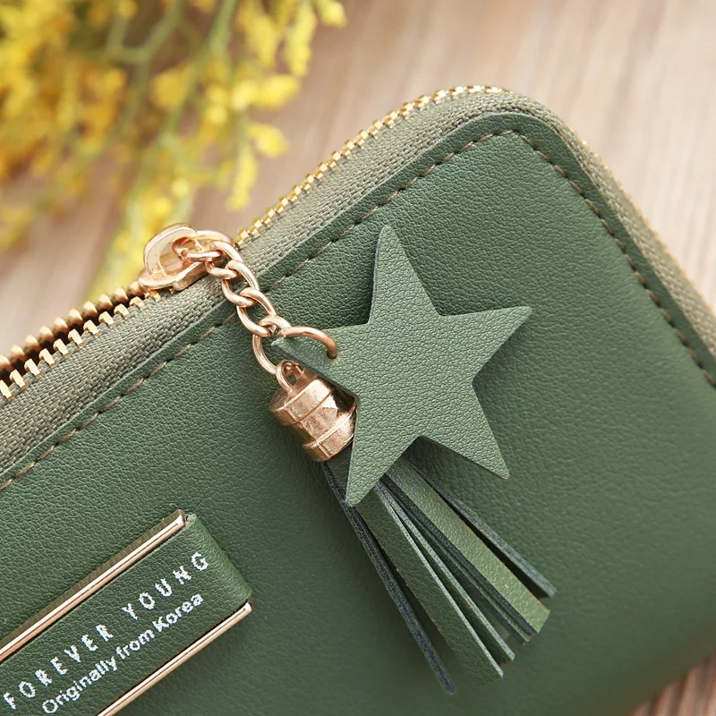 

Solid Color Long Ladies Wallet Wallet Clip Tassel Ladies Wallet Zipper Coin Mobile Phone Purse