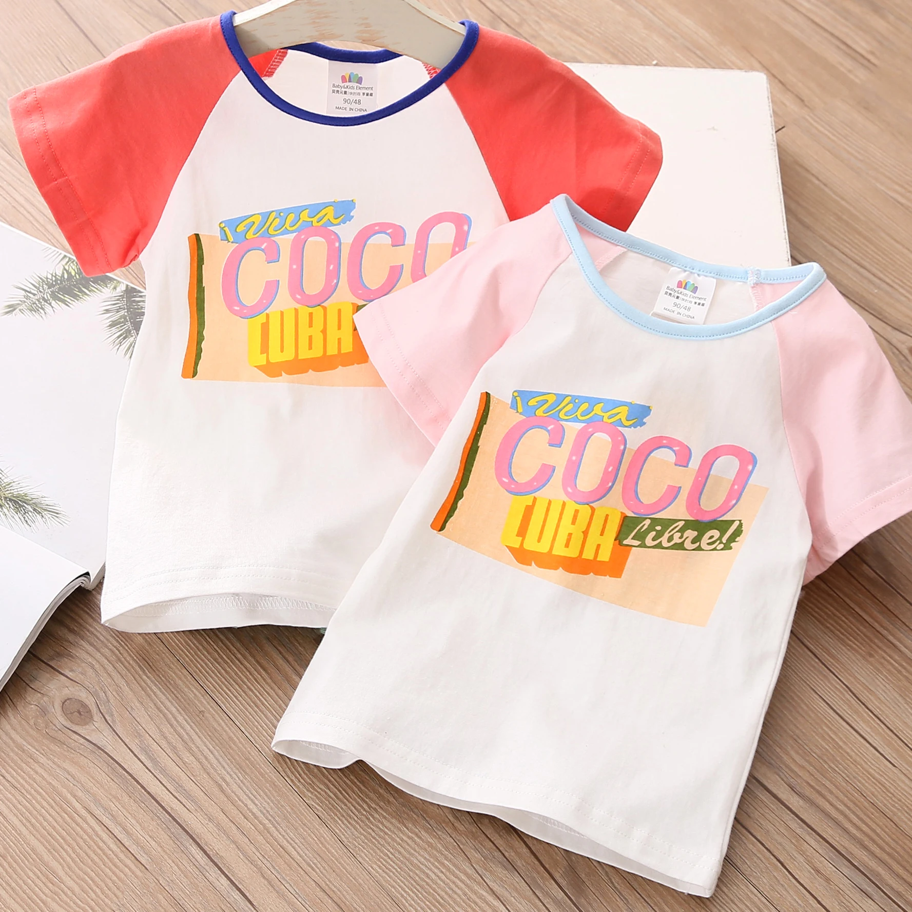 

Baby Letter Short Sleeve T-shirt 2021 Summer New Girls' Clothing Children Cartoon round Neck