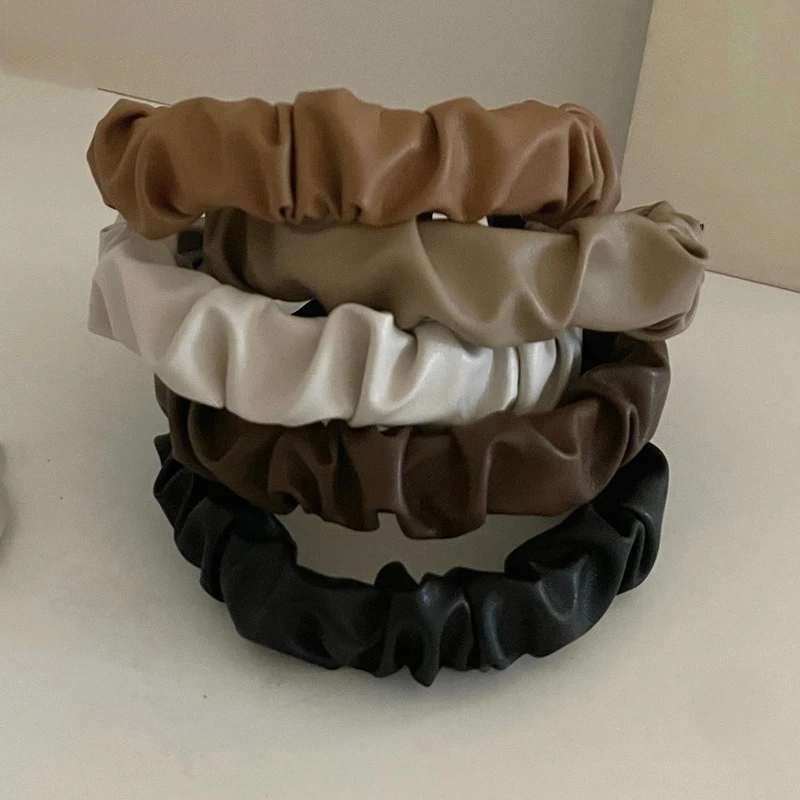 

Bilandi 2021 Vintage Pleated PU Leather Hair Bands Solid Color Barrette Hair Tools Headwrap For Women Girls Hair Accessories