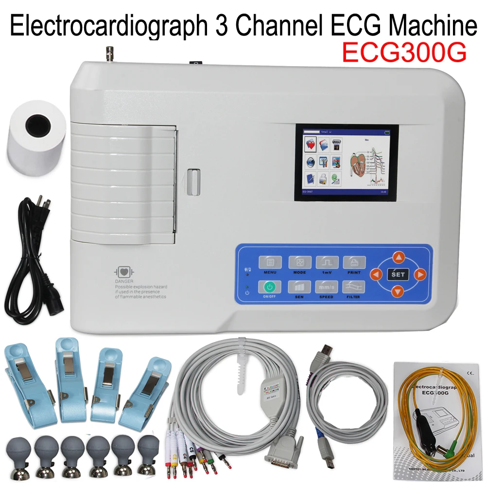 ECG300G цифровой Elektrokardiograph 3 канала 12 свинец USB ЭКГ машины сигнала для контроля