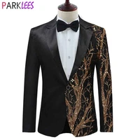 fashion branches patchwork sequin blazer for men notched lapel one button blazers mens party wedding adult prom costume homme
